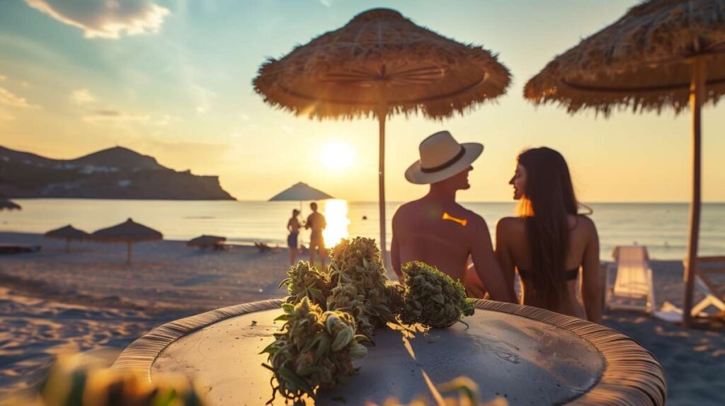 couple à la plage avec du cbd
